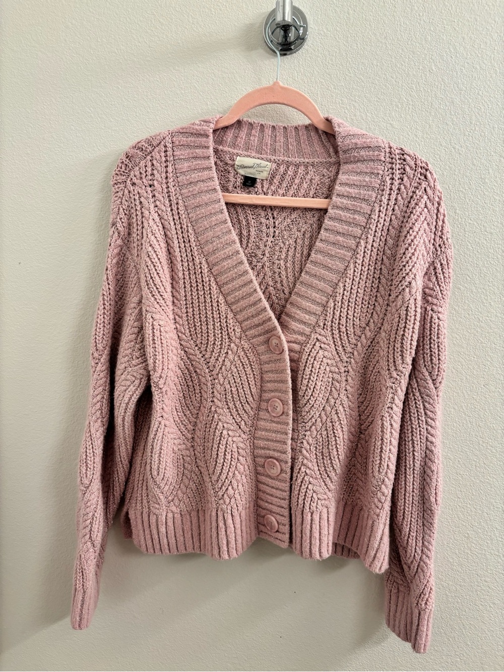 Universal Thread Dusty Pink Cable Knit Button-Up Cardigan